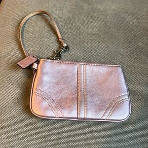 Small coach wristlet 6.5x4 inches, light pink metallic
